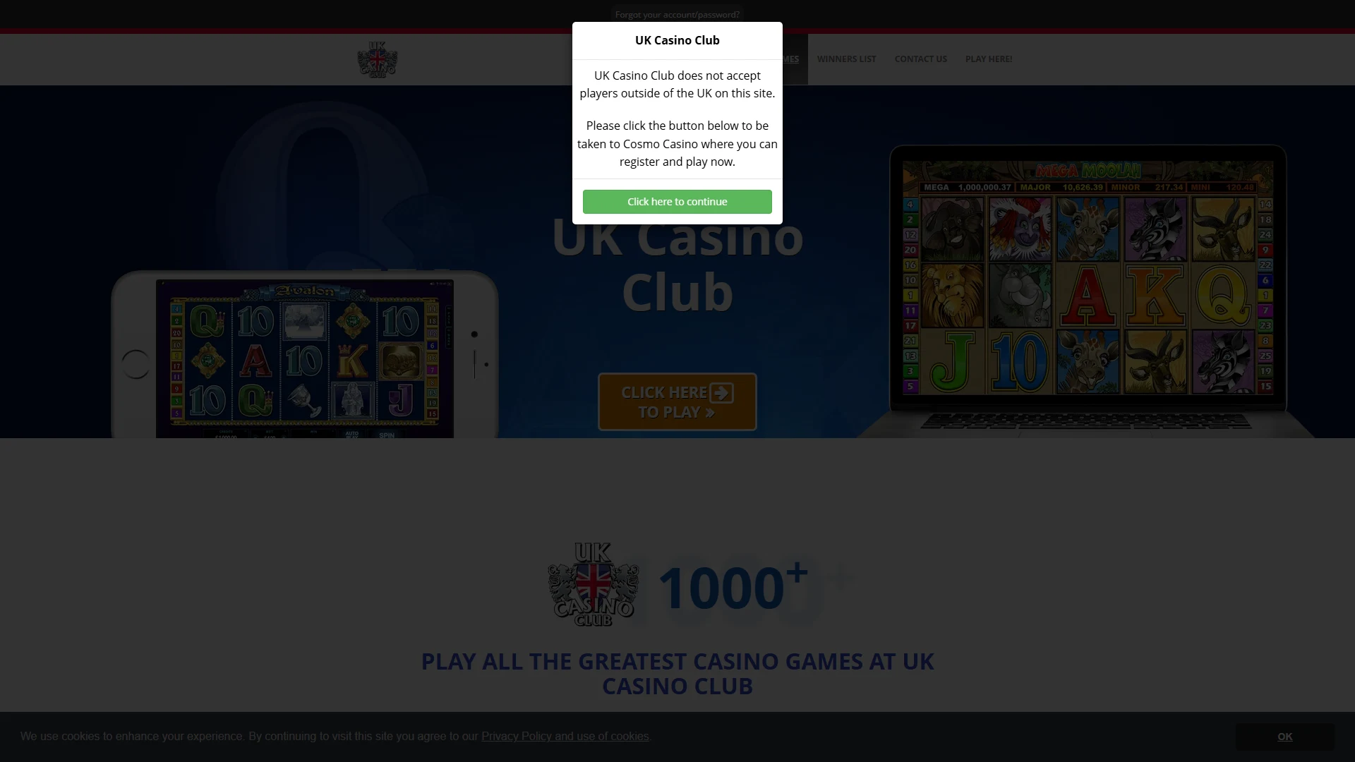 UK Casino Club game lobby