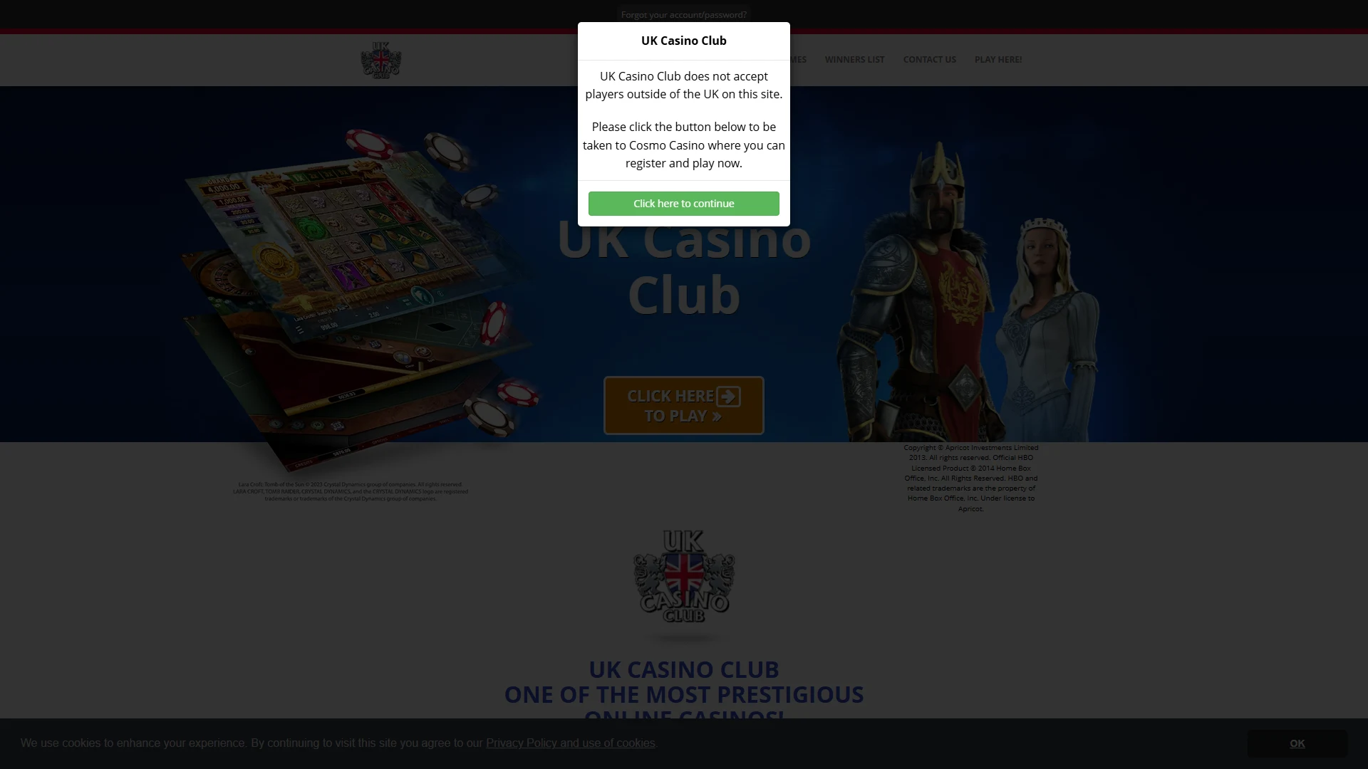 UK Casino Club homepage